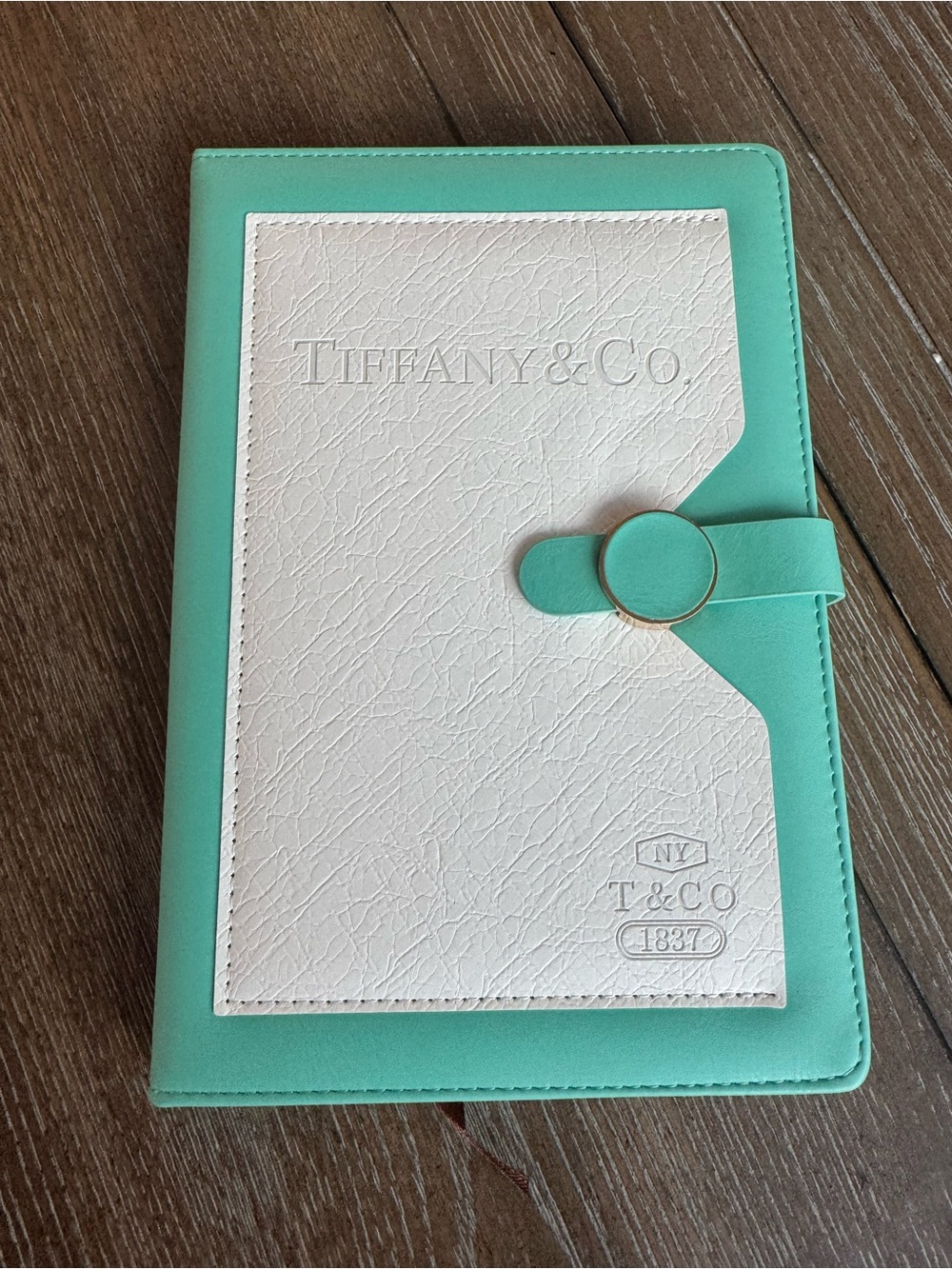 Tiffany & Co. Turquoise and White Cover with Snap Strap Notebook